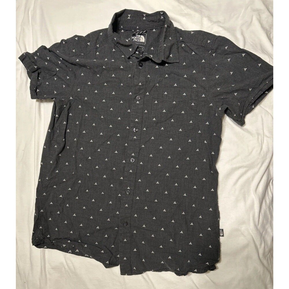 The North Face Men's Baytrail Jacquard Short Sleeve Shirt Gray Tent Print Sz M